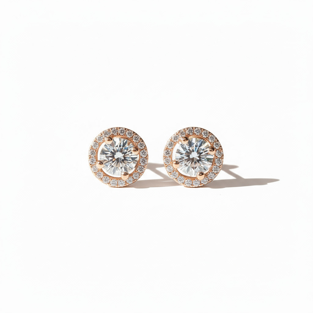 S925 Silver Round Diamond Halo Stud Earrings