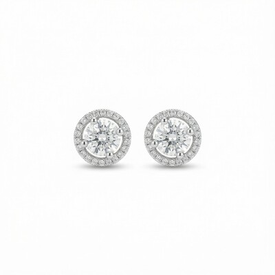 S925 Silver Round Diamond Halo Stud Earrings