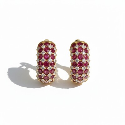 S925 Silver Ruby and Diamond Pinfire Hoop Earrings