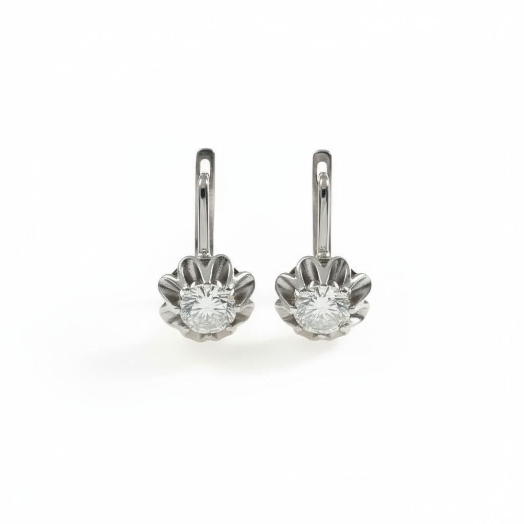 S925 Silver Round Cut Floral Solitaire Earrings S925 Silver Round Cut Floral Solitaire Earrings
