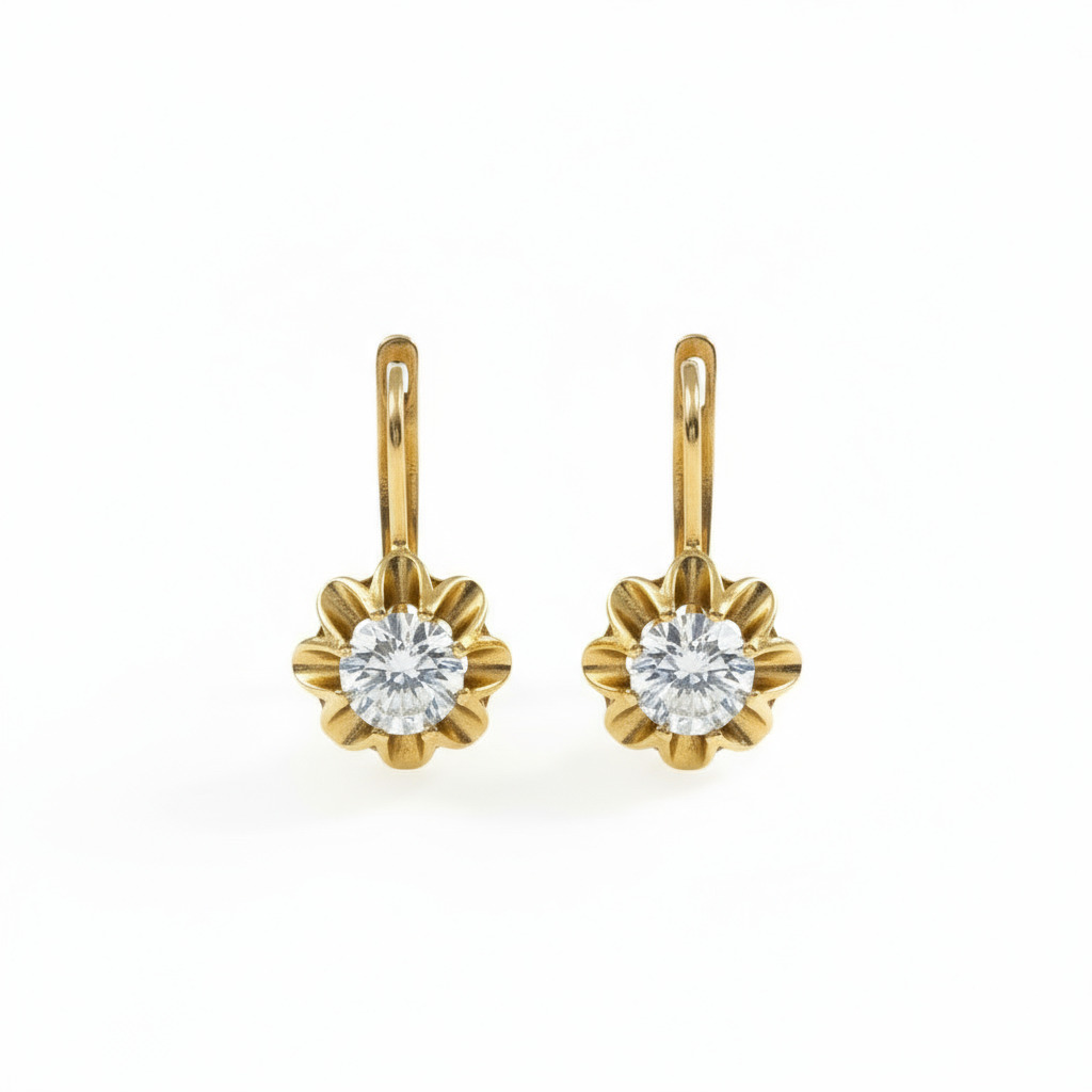 S925 Silver Round Cut Floral Solitaire Earrings S925 Silver Round Cut Floral Solitaire Earrings