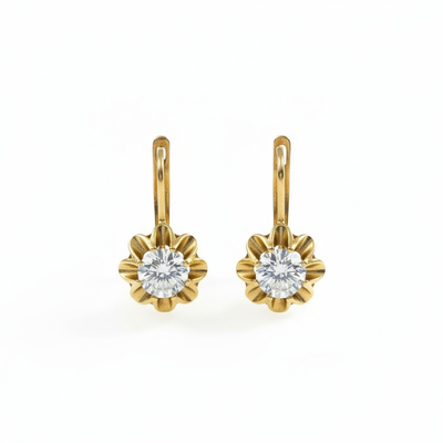 S925 Silver Round Cut Floral Solitaire Earrings