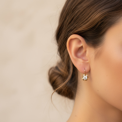 S925 Silver Round Cut Floral Solitaire Earrings