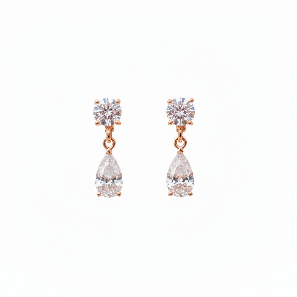 S925 Silver Pear and Round Brilliant Cut Diamond Drop Earrings