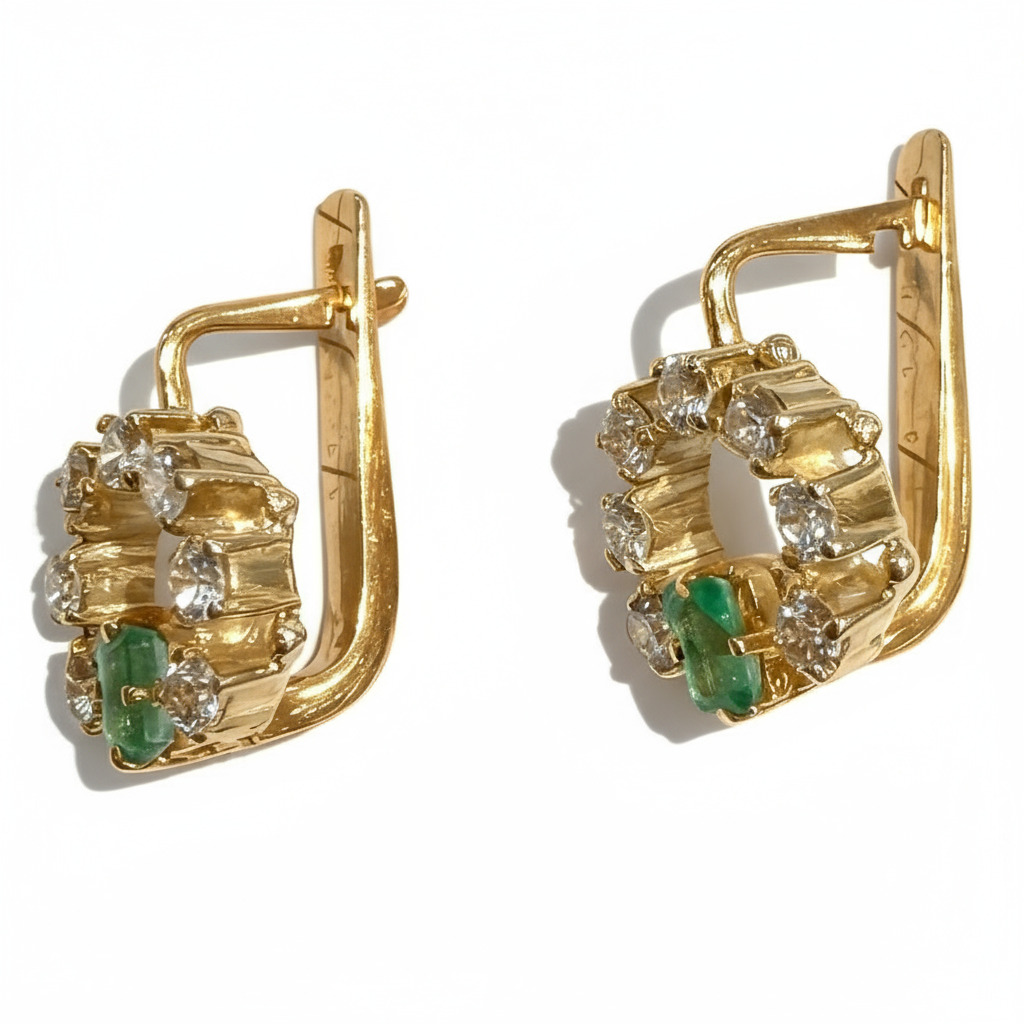 S925 Silver Emerald and Round Diamond Halo Earrings S925 Silver Emerald and Round Diamond Halo Earrings