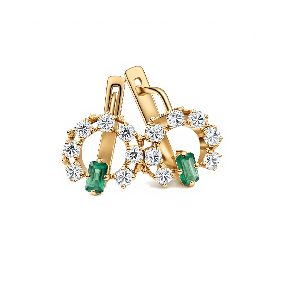 S925 Silver Emerald and Round Diamond Halo Earrings S925 Silver Emerald and Round Diamond Halo Earrings