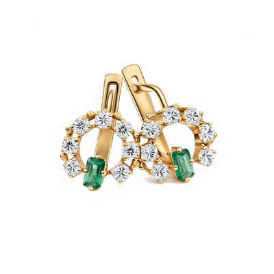 S925 Silver Emerald and Round Diamond Halo Earrings