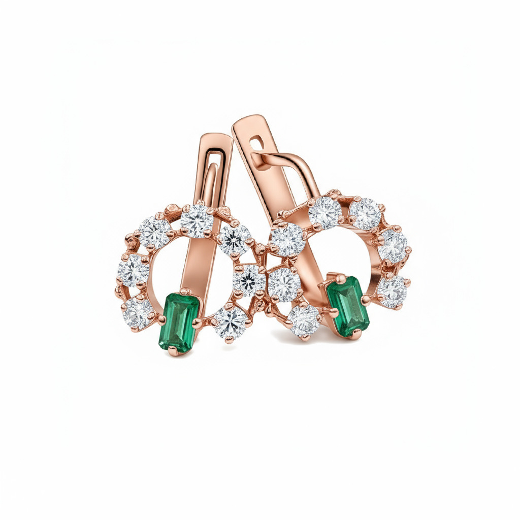 S925 Silver Emerald and Round Diamond Halo Earrings S925 Silver Emerald and Round Diamond Halo Earrings