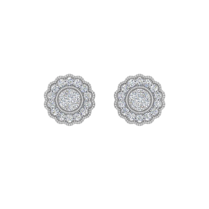 S925 Silver Round Diamond Flower Shaped Stud Earrings S925 Silver Round Diamond Flower Shaped Stud Earrings