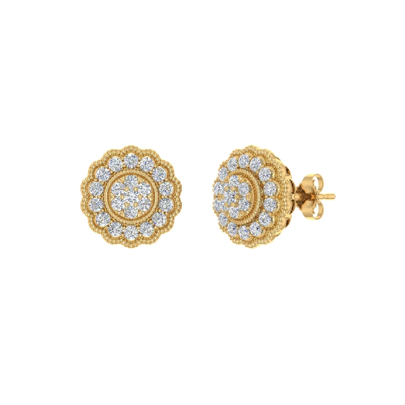 S925 Silver Round Diamond Flower Shaped Stud Earrings S925 Silver Round Diamond Flower Shaped Stud Earrings