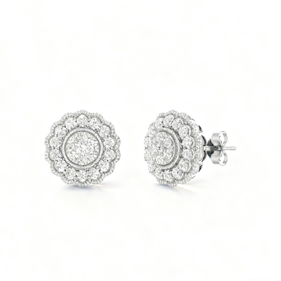 S925 Silver Round Diamond Flower Shaped Stud Earrings
