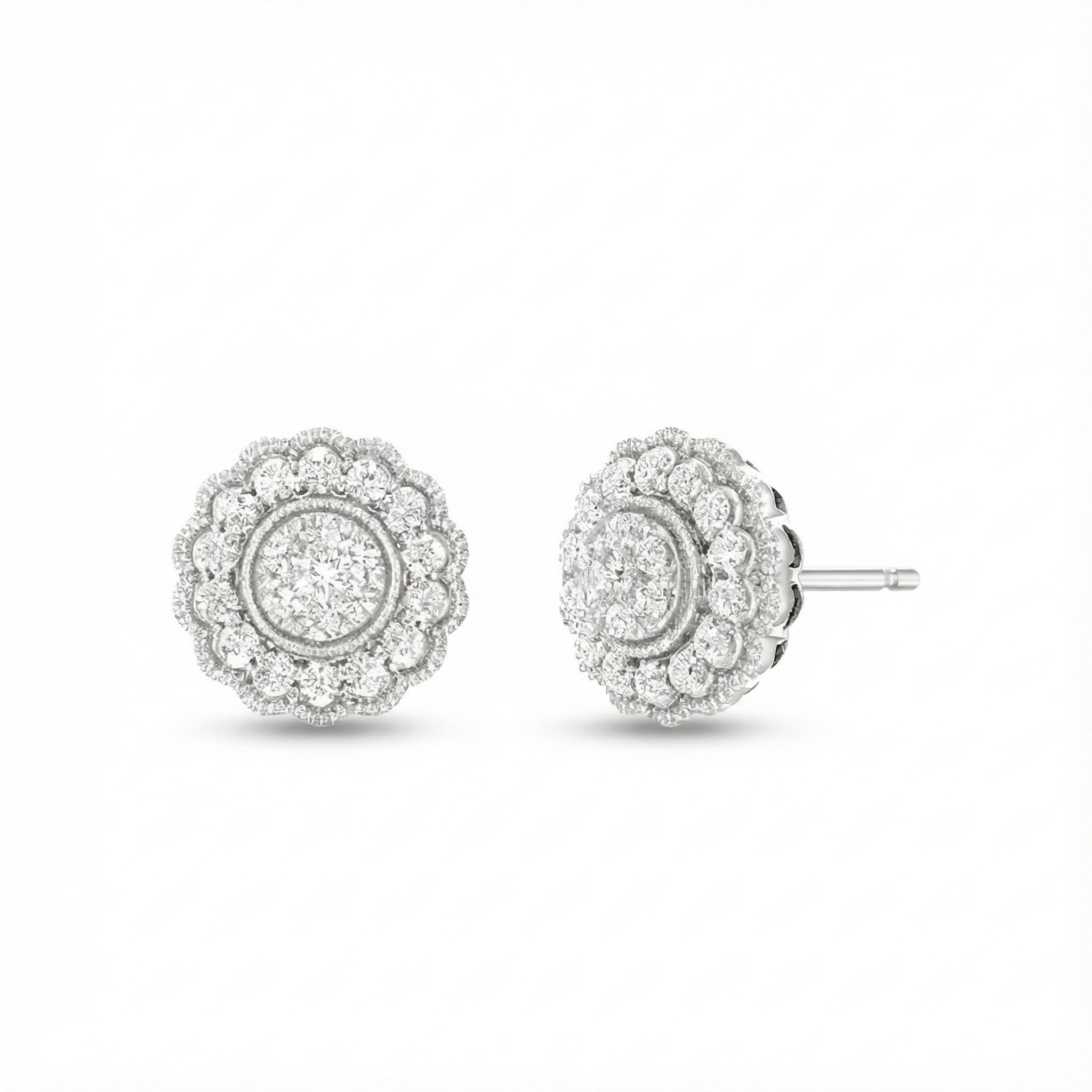 S925 Silver Round Diamond Flower Shaped Stud Earrings