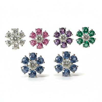 S925 Silver Round Diamond Flower Stud Earrings (A Pair)