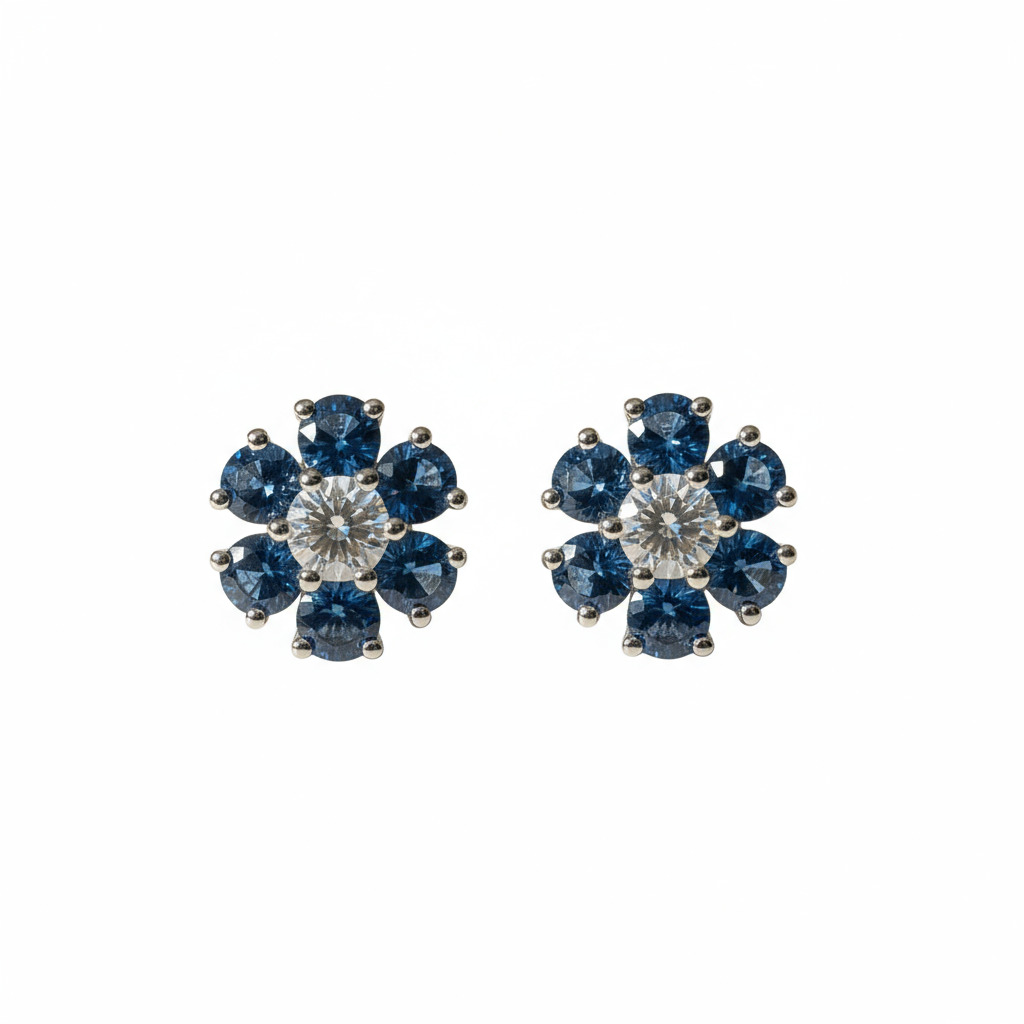 S925 Silver Round Diamond Flower Stud Earrings (A Pair) S925 Silver Round Diamond Flower Stud Earrings (A Pair)