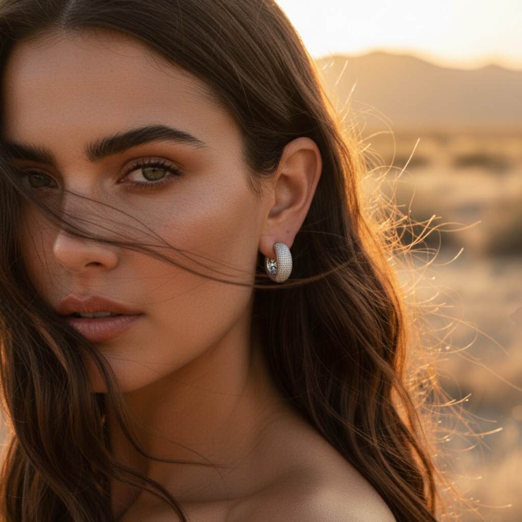 S925 Silver Pave Diamond Hoop Earring