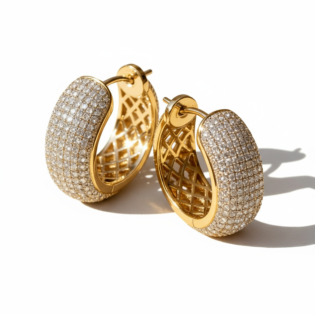 S925 Silver Pave Diamond Hoop Earring