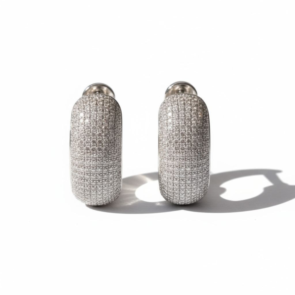 S925 Silver Pave Diamond Hoop Earring