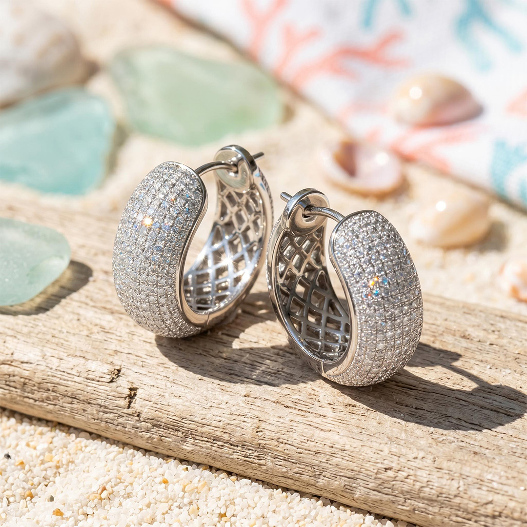S925 Silver Pave Diamond Hoop Earring S925 Silver Pave Diamond Hoop Earring