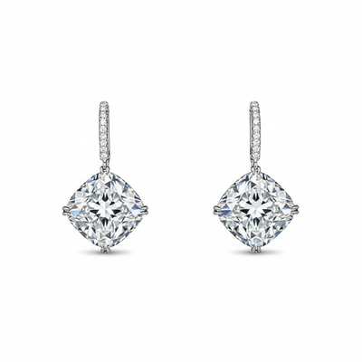 S925 Silver Cushion Diamond Drop Earrings