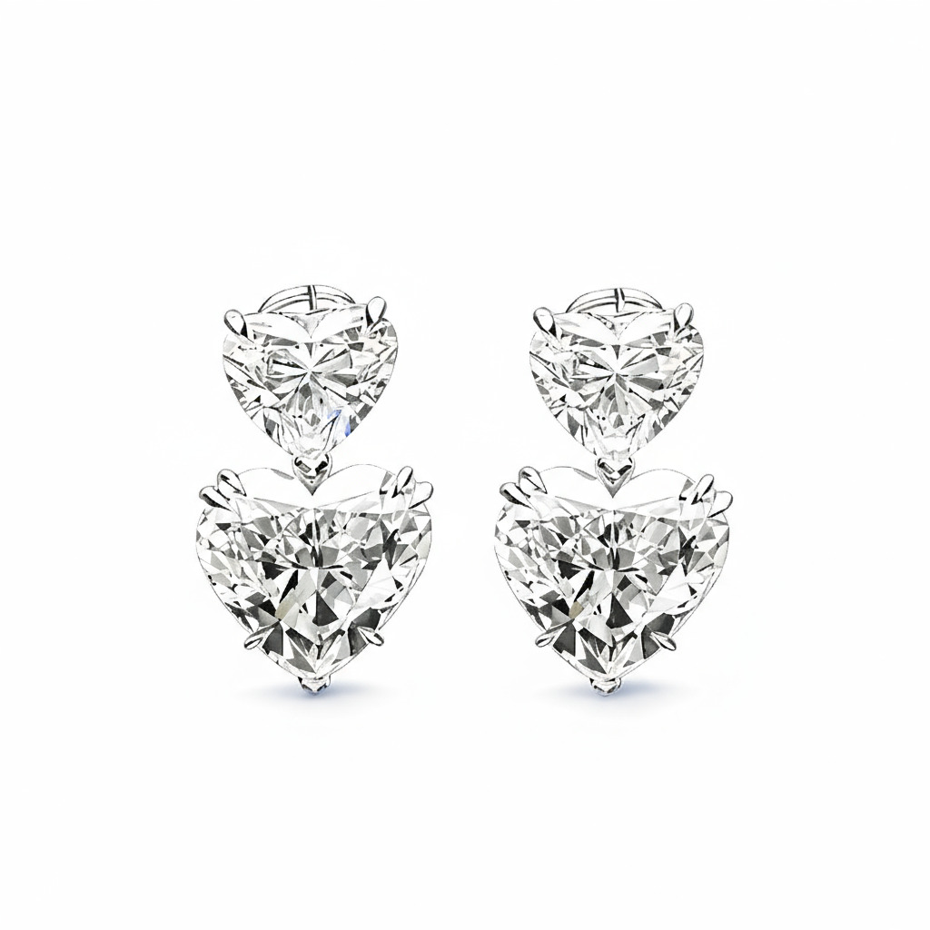 S925 Silver Heart Diamond Drop Earrings