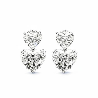 S925 Silver Heart Diamond Drop Earrings