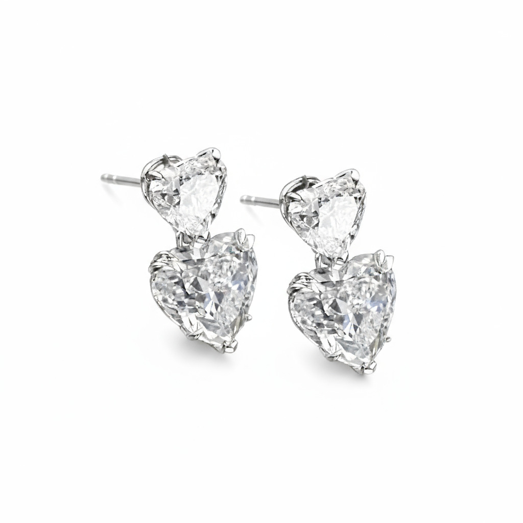 S925 Silver Heart Diamond Drop Earrings