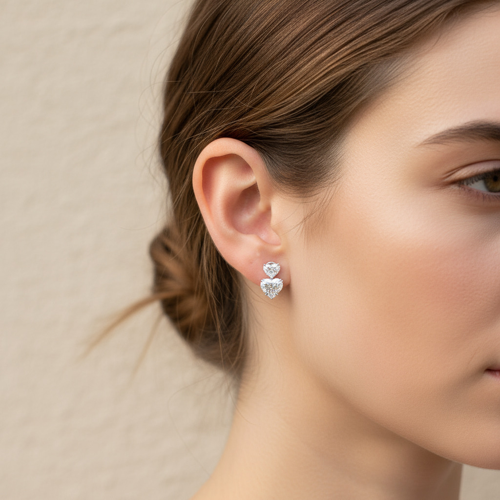 S925 Silver Heart Diamond Drop Earrings