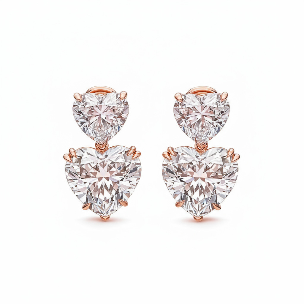 S925 Silver Heart Diamond Drop Earrings