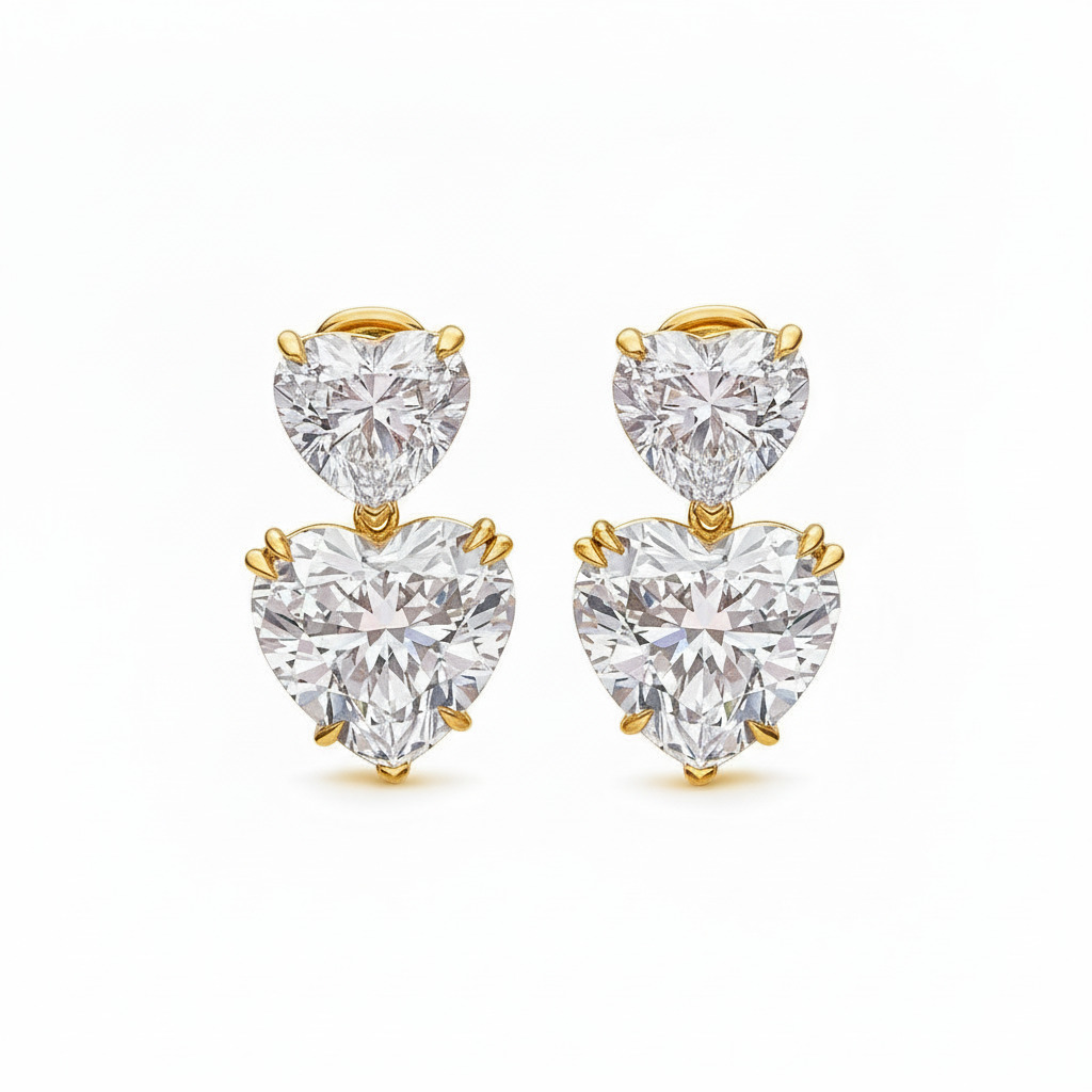 S925 Silver Heart Diamond Drop Earrings