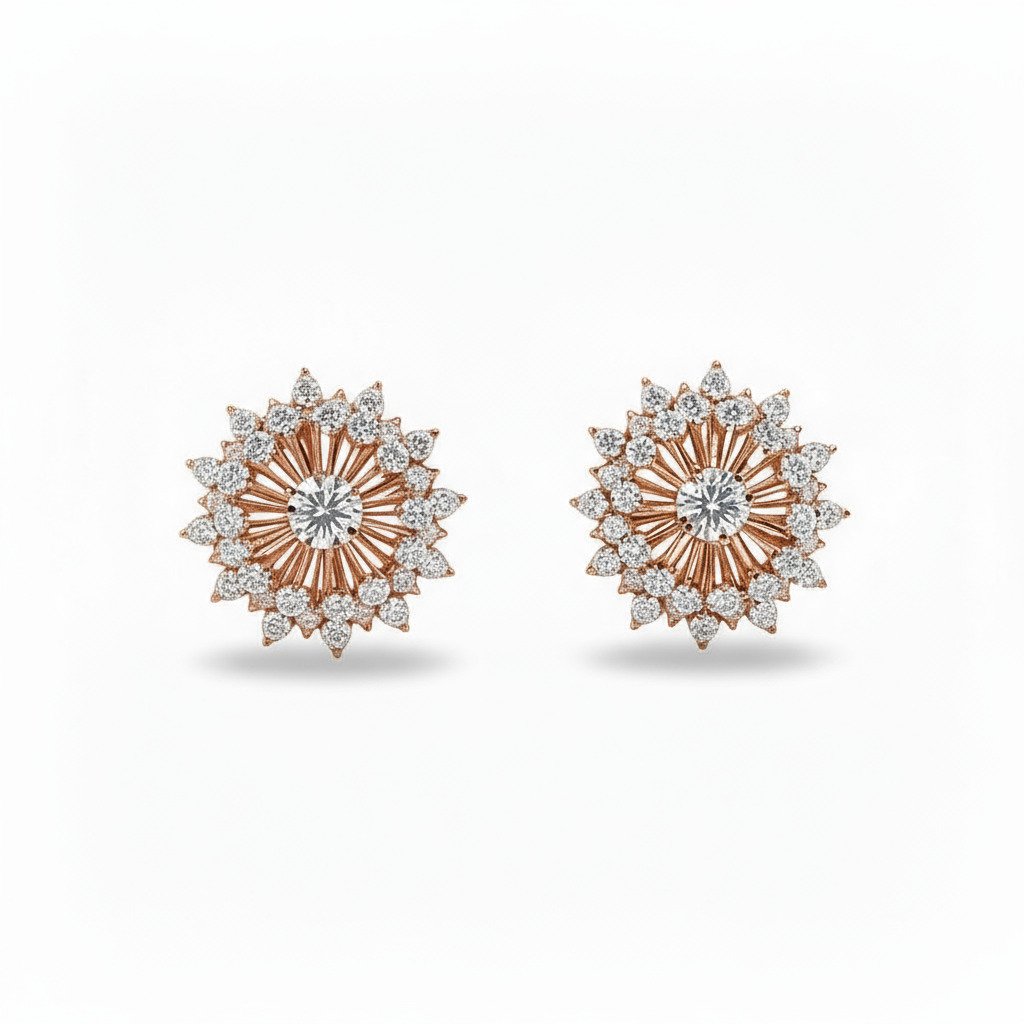 S925 Silver Round Diamond Floral Stud Earrings S925 Silver Round Diamond Floral Stud Earrings