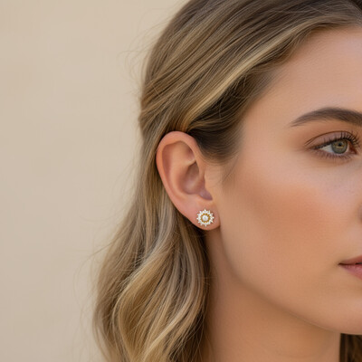 S925 Silver Round Diamond Floral Stud Earrings