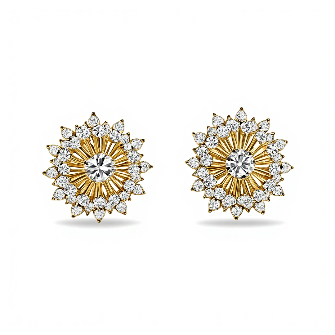 S925 Silver Round Diamond Floral Stud Earrings S925 Silver Round Diamond Floral Stud Earrings