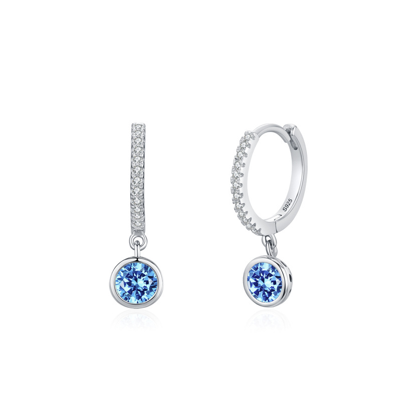 S925 Silver Sky Blue Diamond Hoop Earring