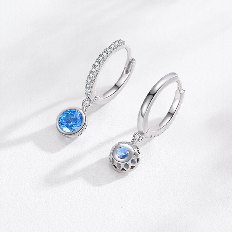 S925 Silver Sky Blue Diamond Hoop Earring