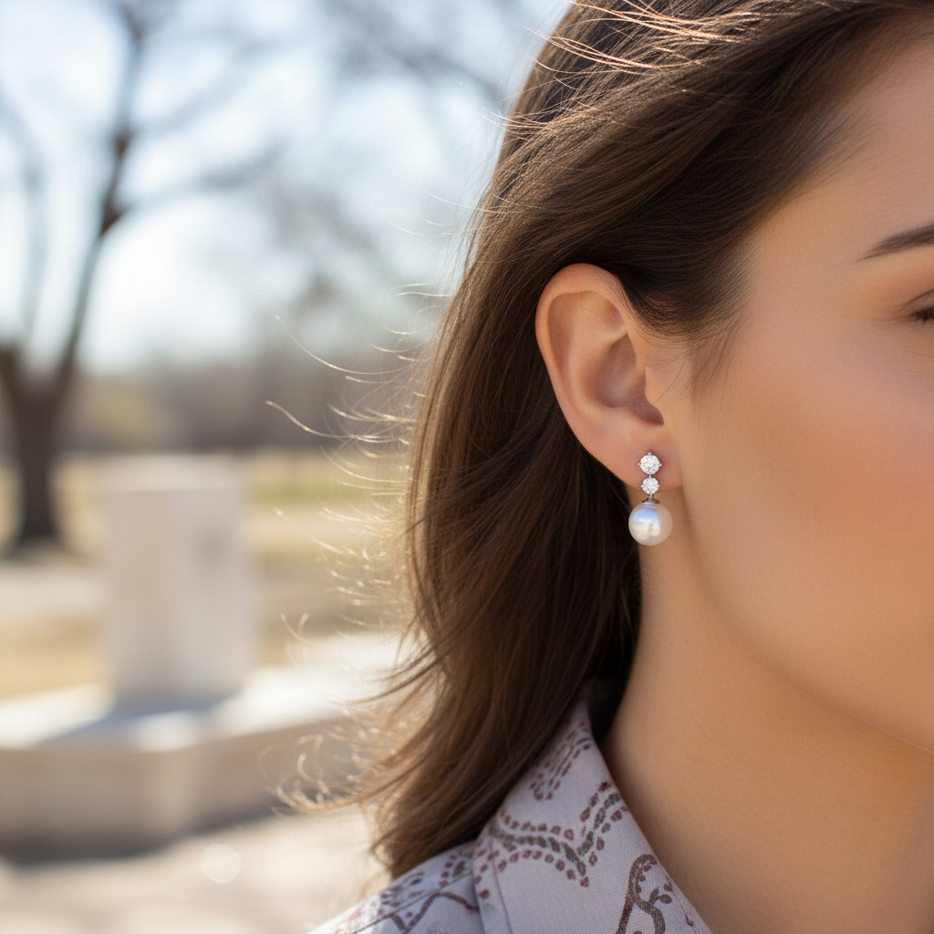 S925 Silver Round Diamond & Pearl Drop Earrings S925 Silver Round Diamond & Pearl Drop Earrings