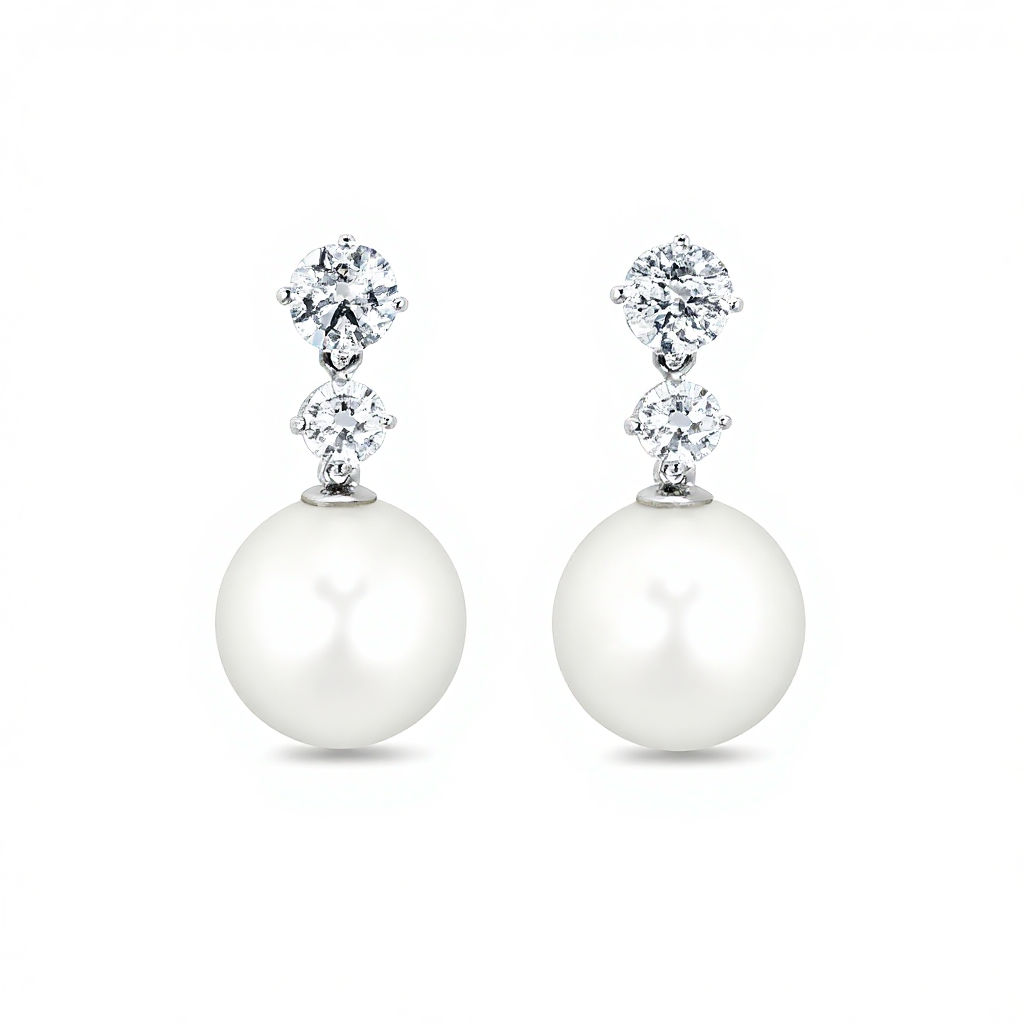 S925 Silver Round Diamond & Pearl Drop Earrings S925 Silver Round Diamond & Pearl Drop Earrings