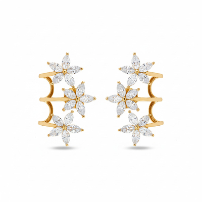 S925 Silver Marquise Cut Diamond Flower Climber Earrings