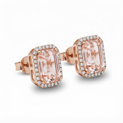 S925 Silver Emerald Cut Pink Diamond Stud Earrings