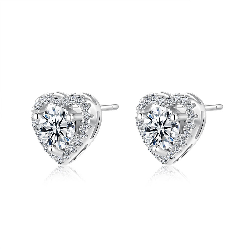 0.5CT Heart Cut VVS Moissanite S925 Silver Halo Stud Earrings