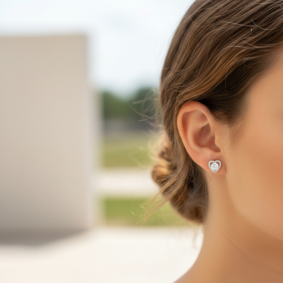 0.5CT Heart Cut VVS Moissanite S925 Silver Halo Stud Earrings