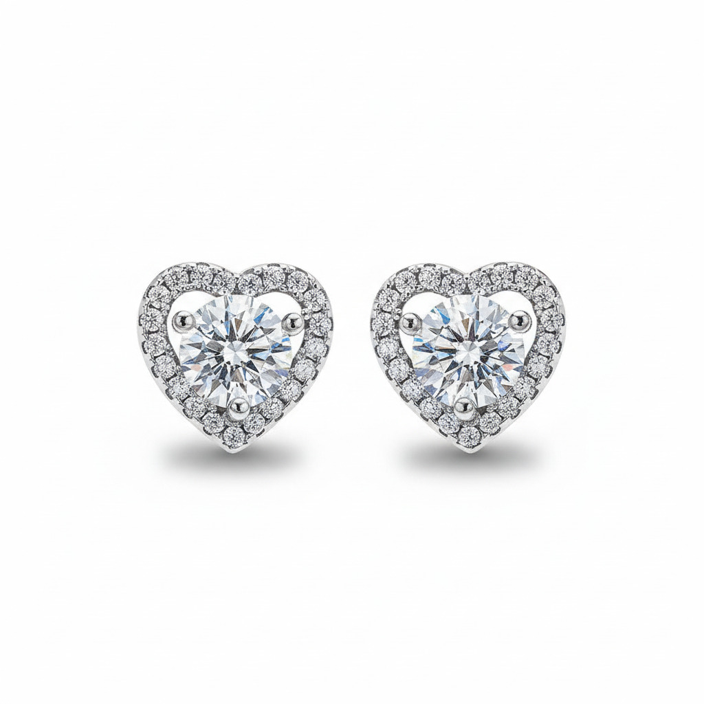 0.5CT Heart Cut VVS Moissanite S925 Silver Halo Stud Earrings