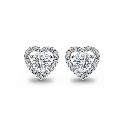0.5CT Heart Cut VVS Moissanite S925 Silver Halo Stud Earrings