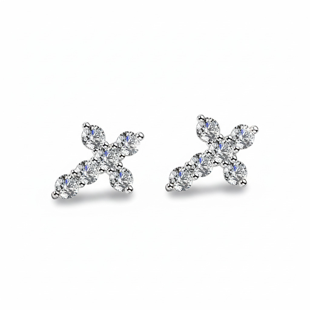 Round Cut VVS Moissanite S925 Silver Cross Stud Earrings Round Cut VVS Moissanite S925 Silver Cross Stud Earrings