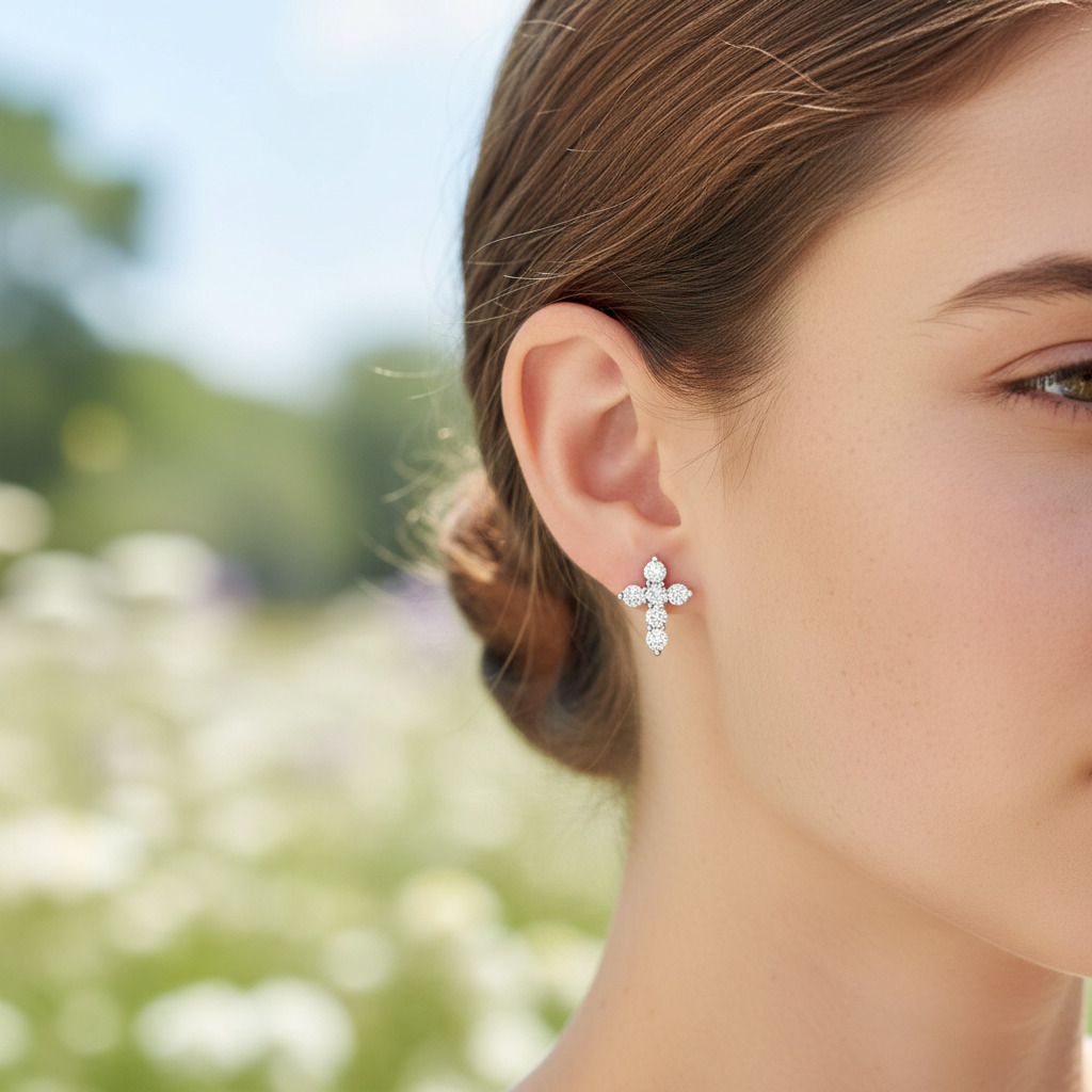 Round Cut VVS Moissanite S925 Silver Cross Stud Earrings Round Cut VVS Moissanite S925 Silver Cross Stud Earrings