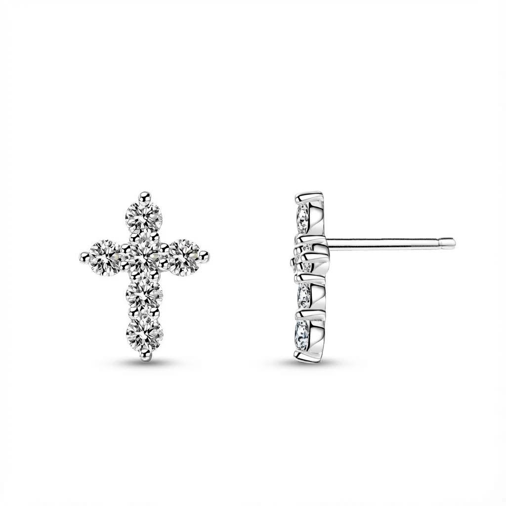 Round Cut VVS Moissanite S925 Silver Cross Stud Earrings Round Cut VVS Moissanite S925 Silver Cross Stud Earrings