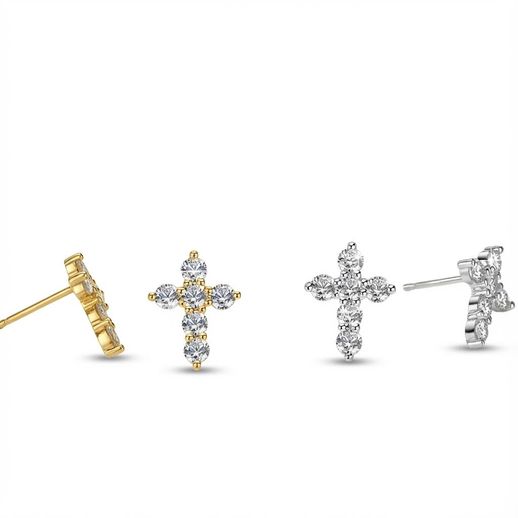 Round Cut VVS Moissanite S925 Silver Cross Stud Earrings Round Cut VVS Moissanite S925 Silver Cross Stud Earrings