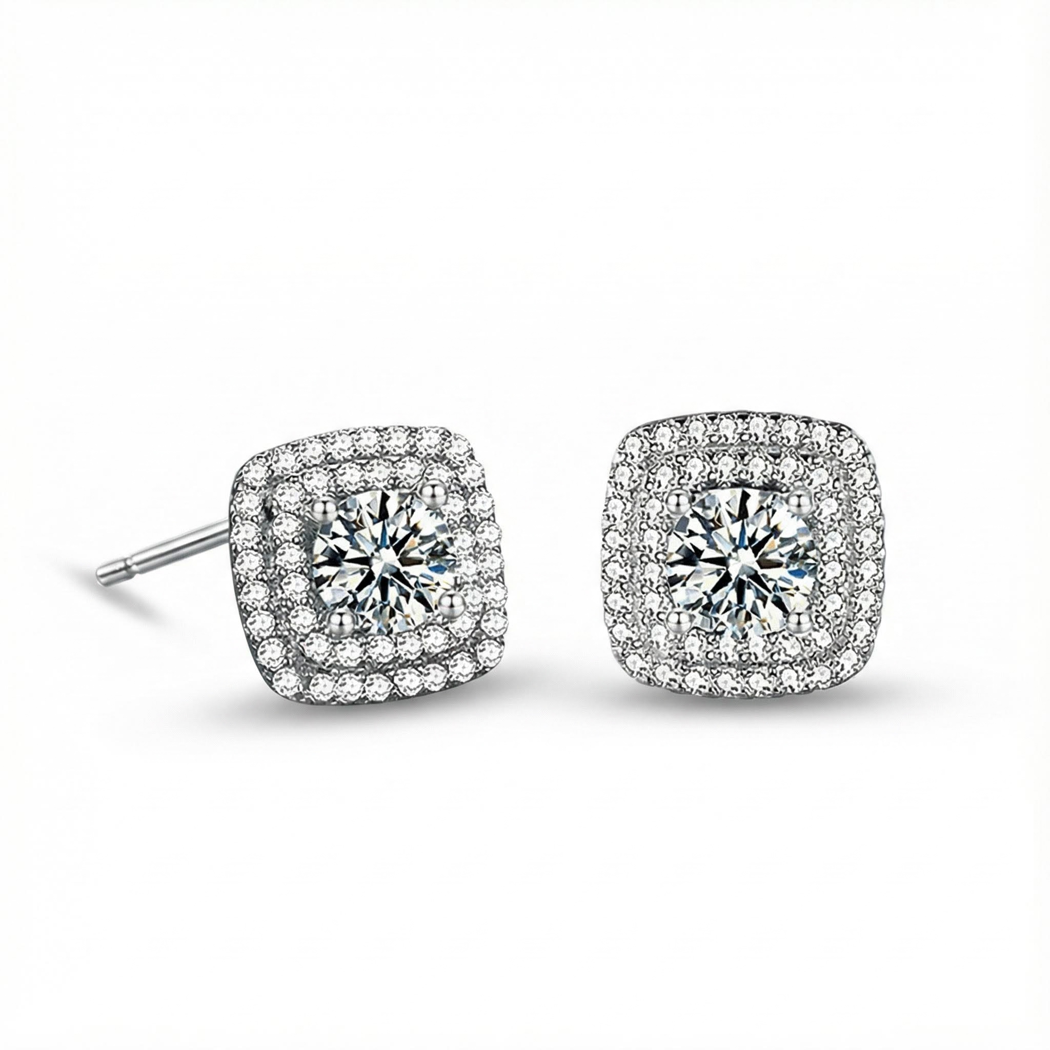 0.5CT Round Cut VVS Moissanite S925 Silver Halo Stud Earrings