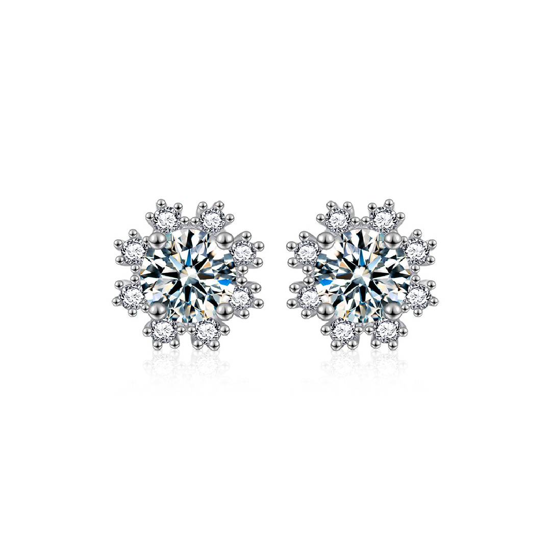 0.5CT Round Cut VVS Moissanite S925 Silver Snowflake Stud Earrings