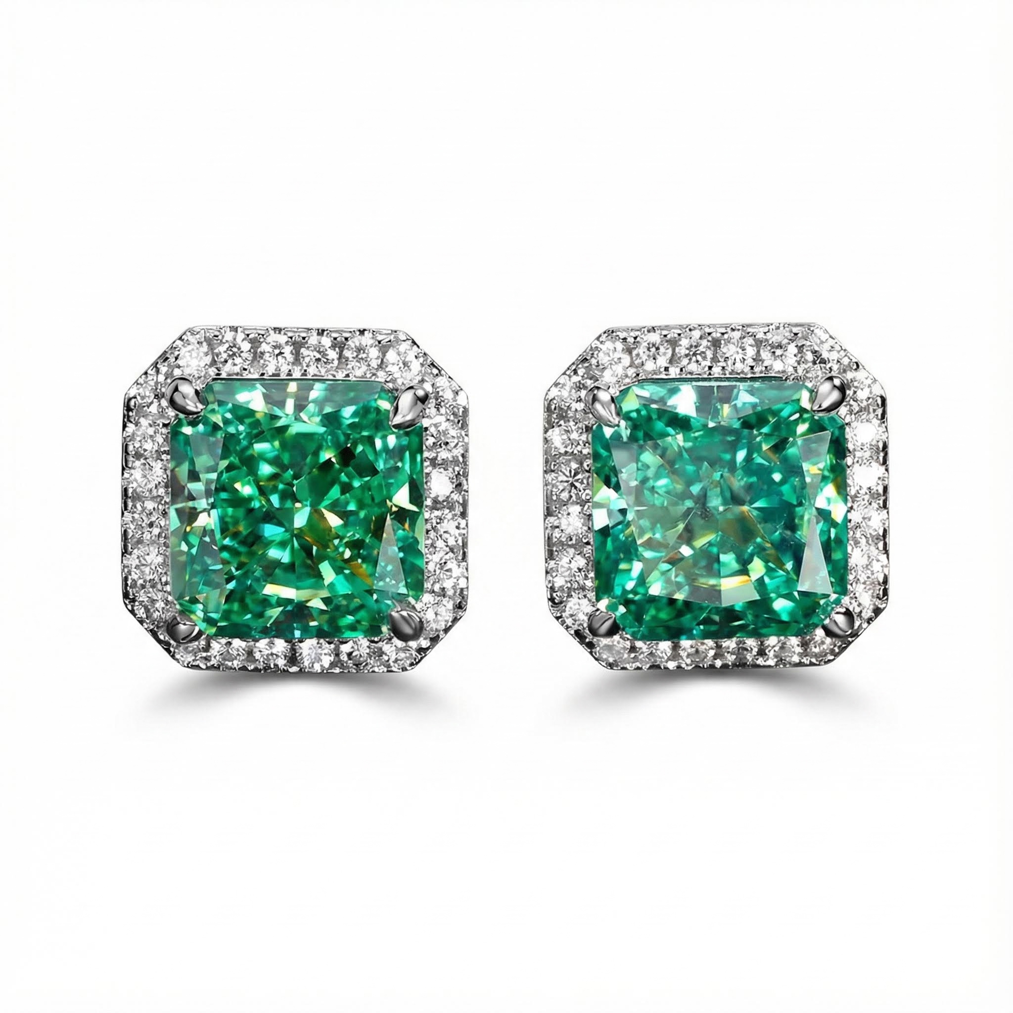 Ice Flower Cut High Carbon Diamonds Halo Stud Earrings