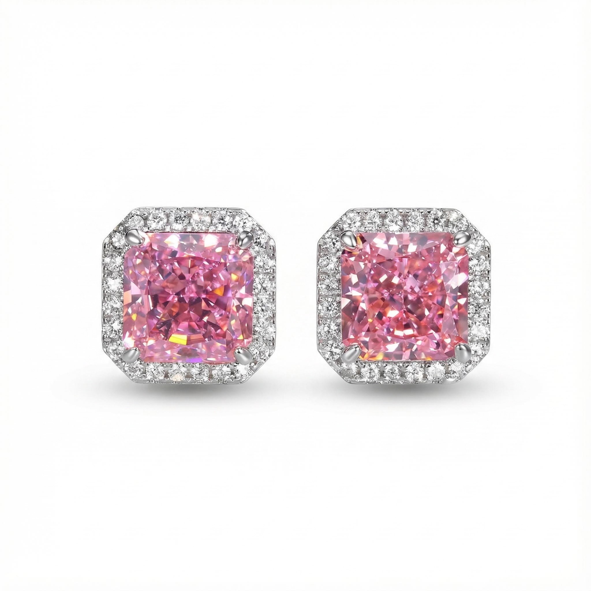 Ice Flower Cut High Carbon Diamonds Halo Stud Earrings